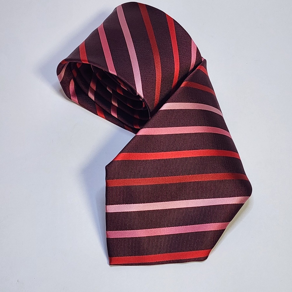 Alex Cannon Necktie Men's 100% Silk Maroon Striped Tie 3.5" x 60"